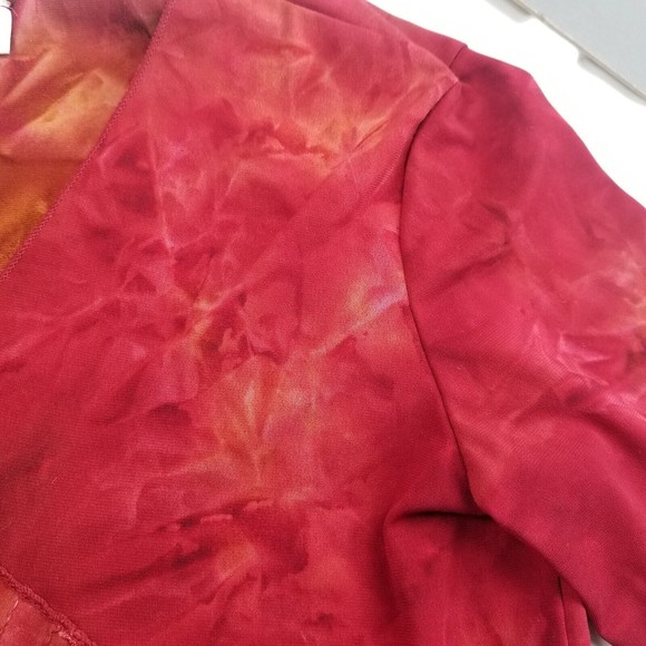 Vintage Dressbarn V Neck Top Women M Red Tie Dye 3/4 Slv Stretch Sequin 90s Y2K - Picture 14 of 14
